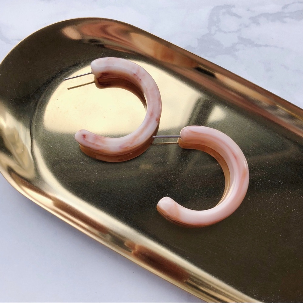 LAST Milky Marble Half Moon Hoop Earrings in Pink - Picture 3 of 4